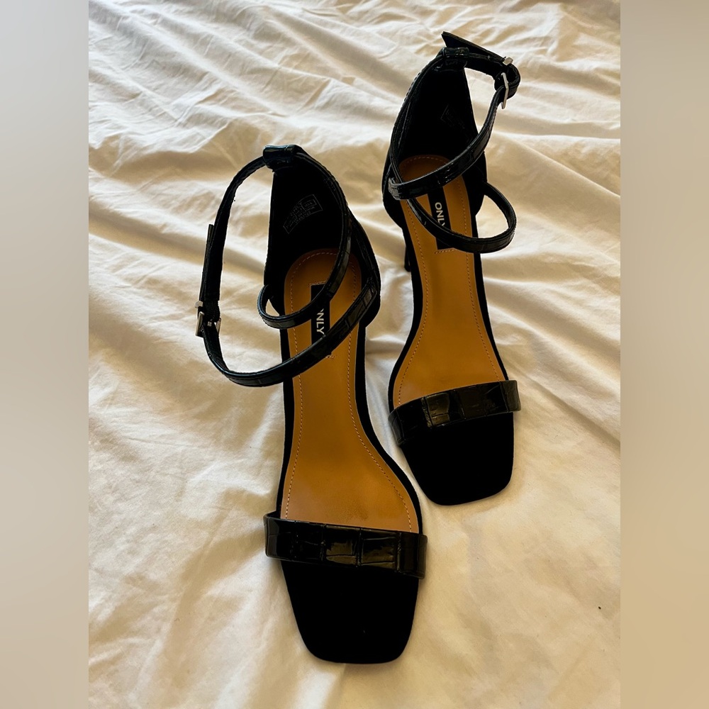 Only Black Ankle Strap Heels, NWOT